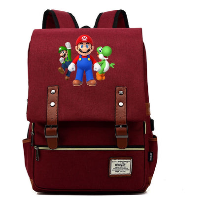 Super Mario Youth Student backpack USB casual backpack