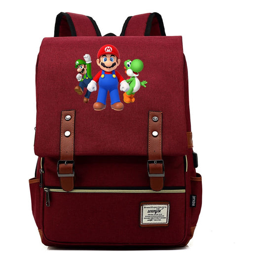 Super Mario Youth Student backpack USB casual backpack