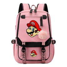 Super Mario Printed Usb Backpack Casual Woven Strap Flip Back Backpack