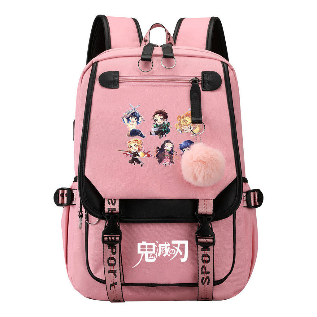 Comic Cartoon Fashion Usb Student Backpack Casual Woven Flap Backpack
