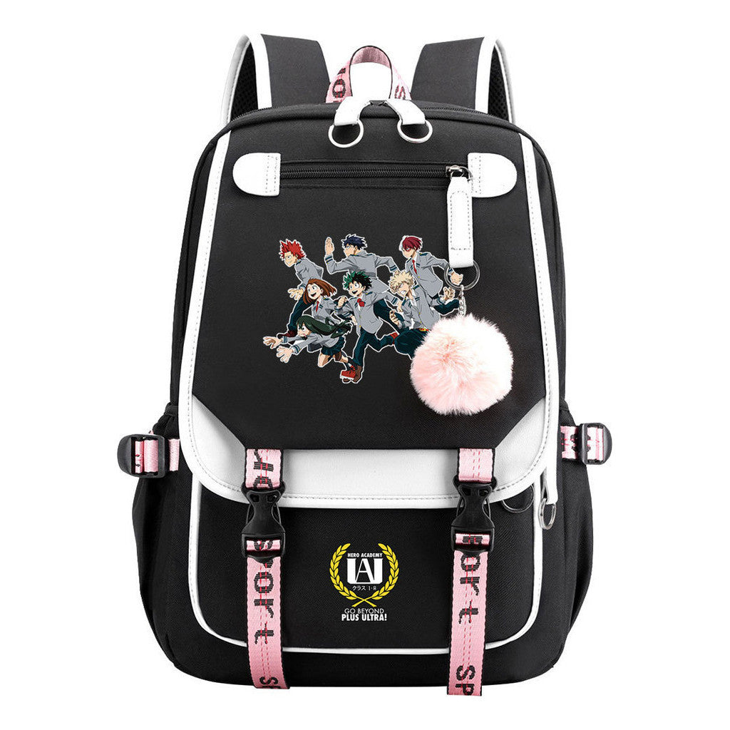Comics My Heroes Academy Usb Student Backpack Casual Ribbon Flip Backpack