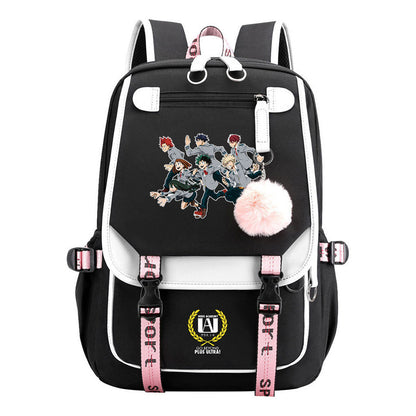 Comics My Heroes Academy Usb Student Backpack Casual Ribbon Flip Backpack