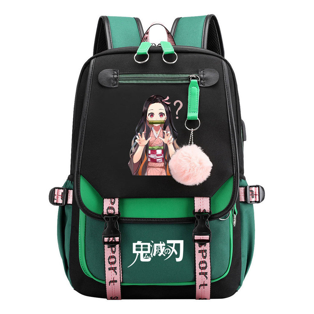 Cartoon Fashion Usb Youth Student Backpack Boy's And Girl's Leisure Ribbon Flip Backpack