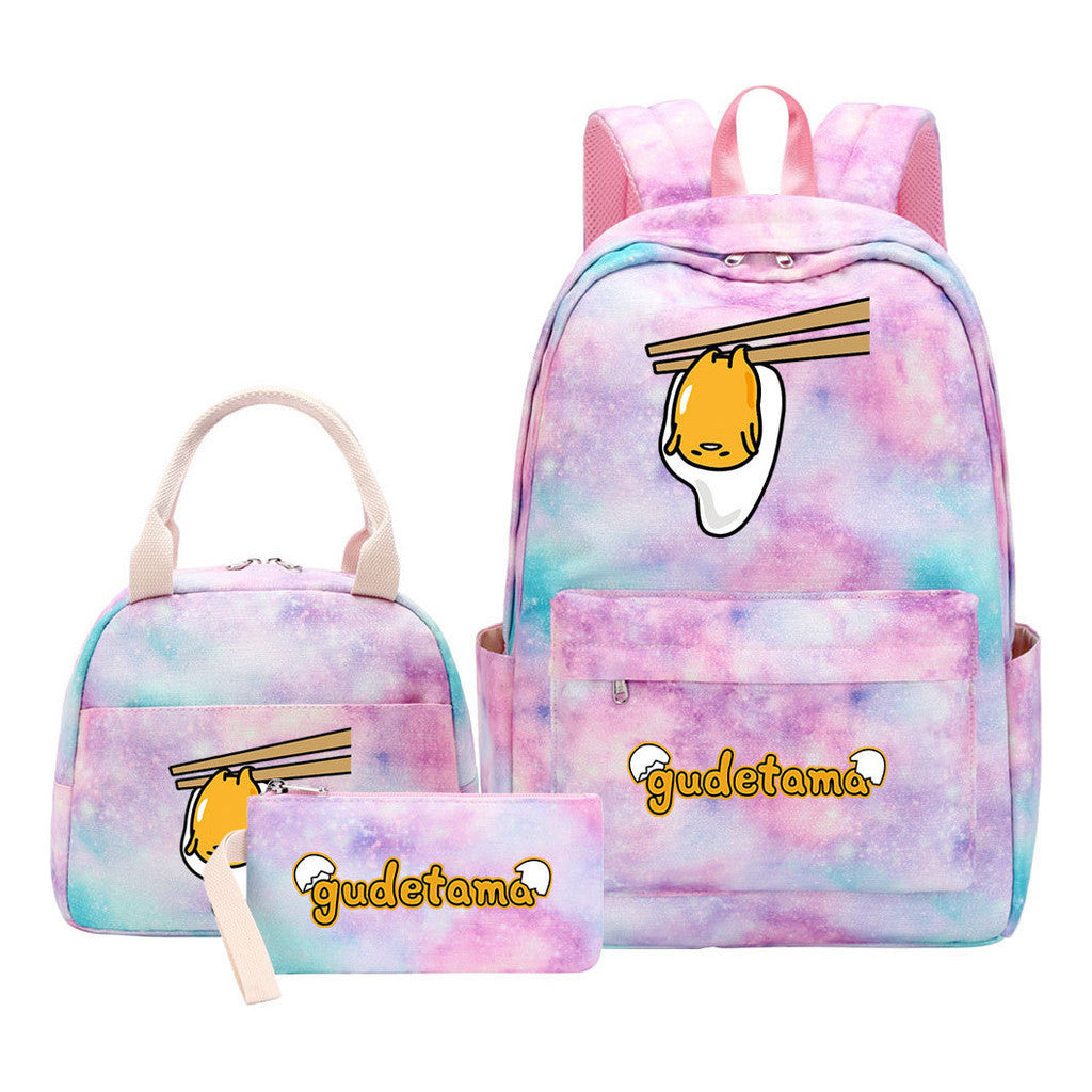Egg Green Manga Student Girls School Bag Lunch Bag Three Piece Set Backpack Set