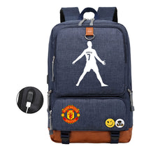Football Star Cristiano Ronaldo Printed Usb Student Backpack For Leisure Travel Backpack
