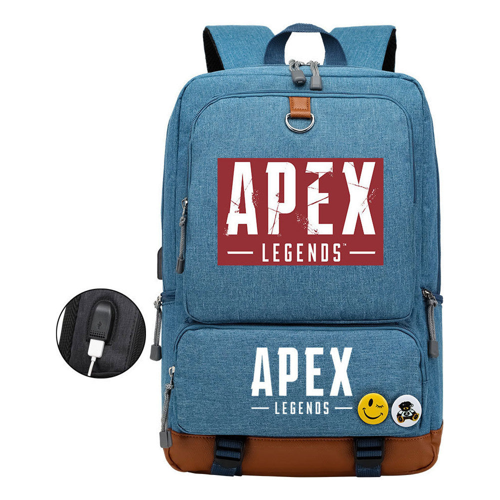 Apex Hero Print Usb Youth School Bag Leisure Travel Backpack