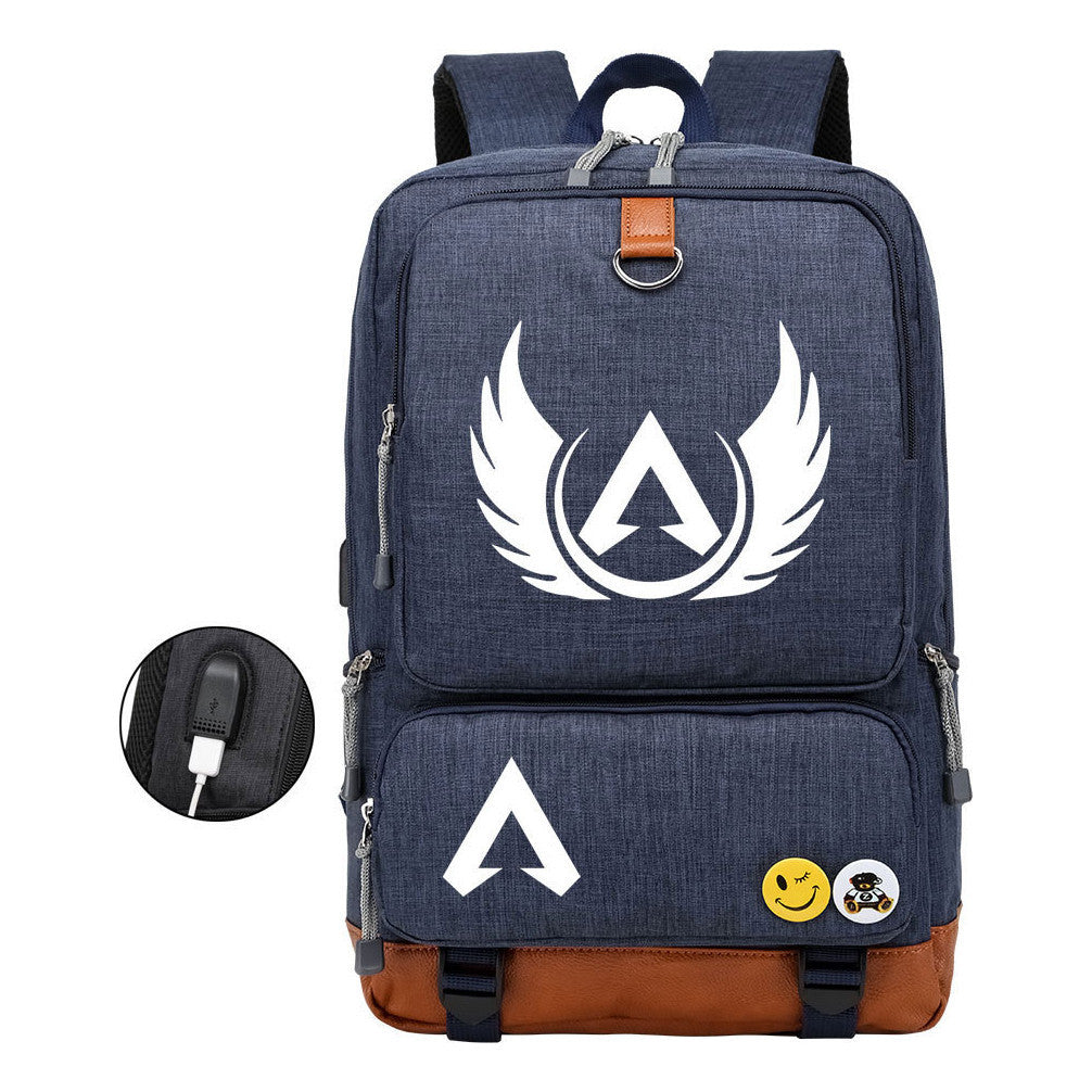 Apex Hero Print Usb Student Backpack For Leisure Travel Backpack