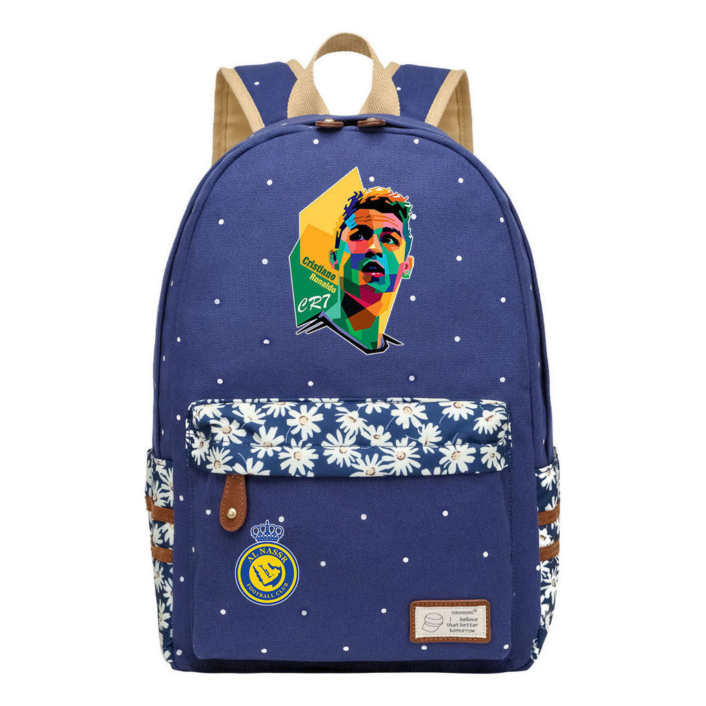 Football Star Cristiano Ronaldo Printed Student Backpack, Floral Casual Backpack