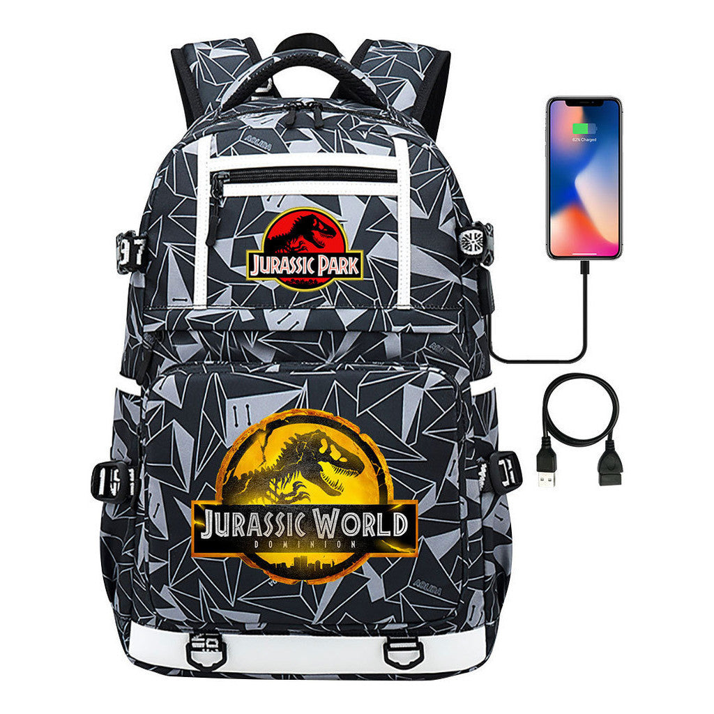 Jurassic Park Dinosaur Usb Youth School Bag Men's And Women's Backpack Leisure Travel Backpack