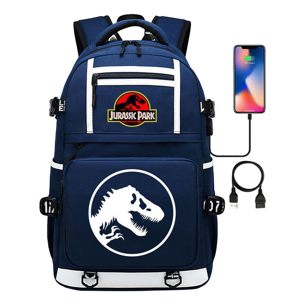 Jurassic Park Dinosaur Usb Youth School Bag Men's And Women's Backpack Leisure Travel Backpack