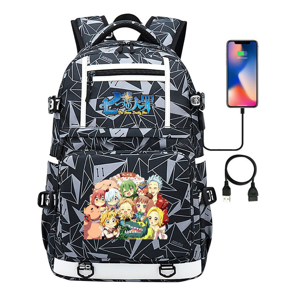 Seven Major Crimes In Comics, Printed Usb Youth Student Backpack, Men's And Women's Leisure Travel Backpack