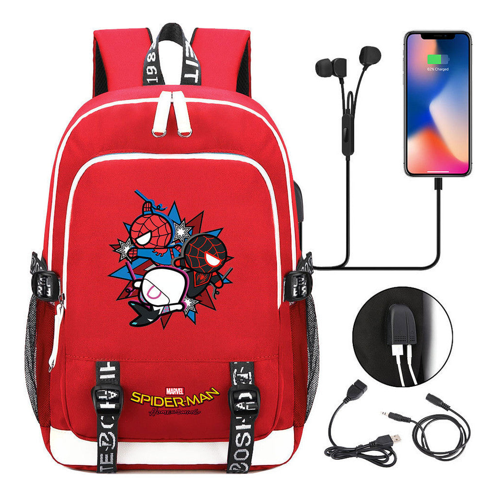 Superhero Printed Youth Primary And Secondary School Backpack Usb Men's And Women's Leisure Backpack