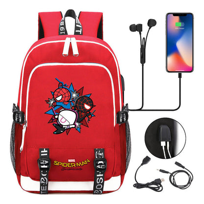 Superhero Printed Youth Primary And Secondary School Backpack Usb Men's And Women's Leisure Backpack