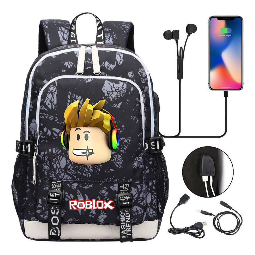 Game Roblox Printed Student Backpack Usb Casual Backpack Boys And Girls