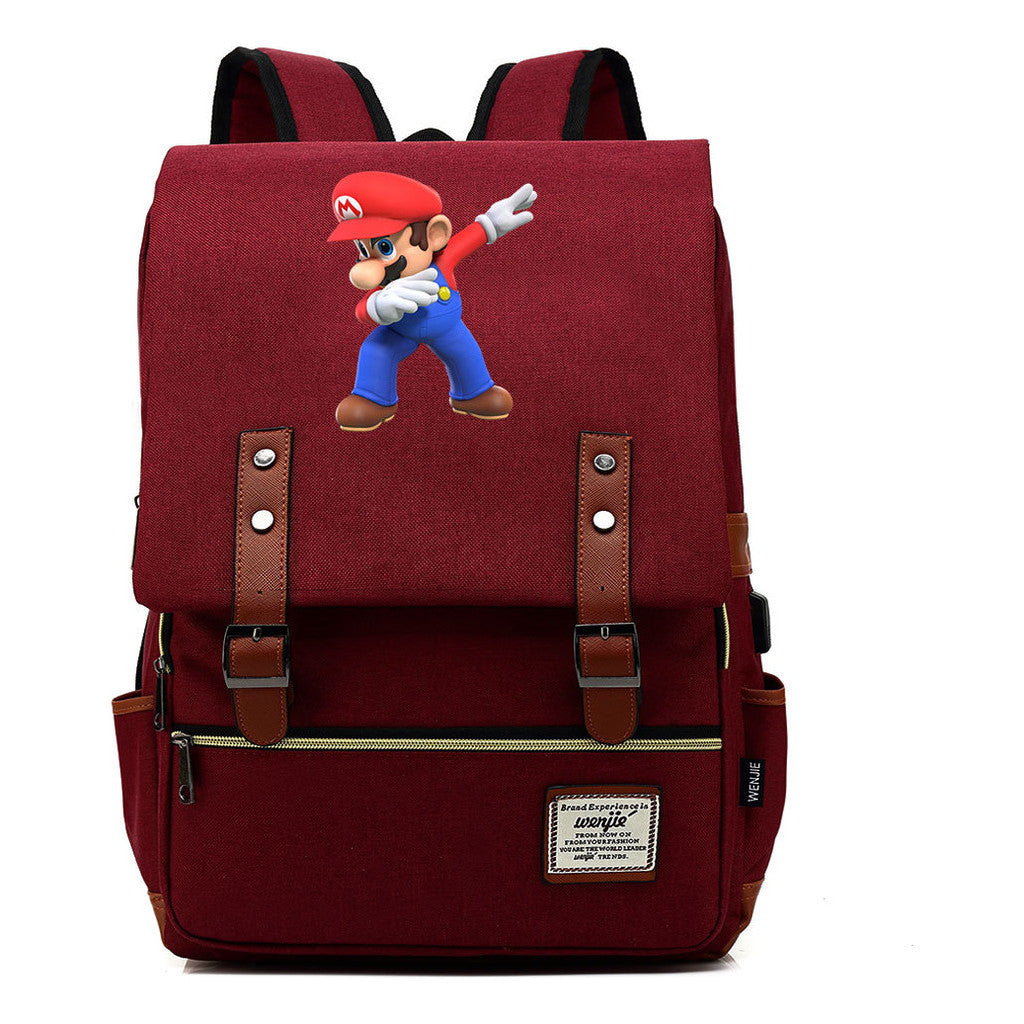 Game Super Mario Youth Student Backpack Usb Casual Backpack