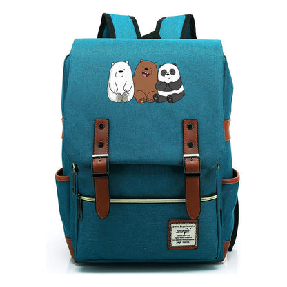 Cartoon Cute Three Bears Printed Youth School Bag For Men And Women Leisure Belt Buckle Classic Backpack