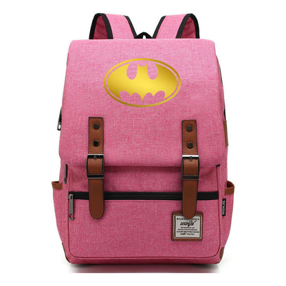 Golden Hero Batman Printed Youth Student School Bag Casual Belt Buckle Classic Backpack