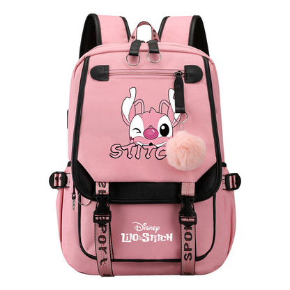 Interstellar Baby Stitch Usb Backpack For Boys And Girls, Casual Woven Strap Flip Back Backpack