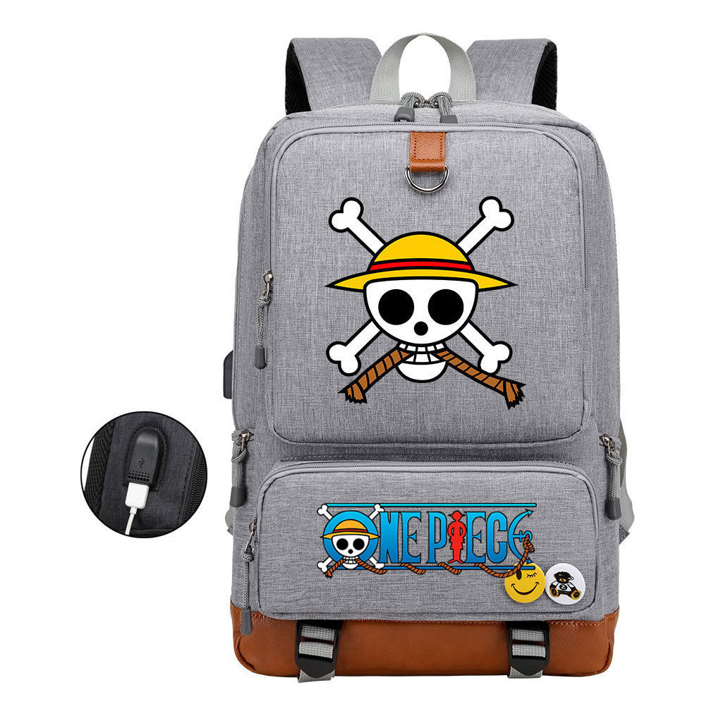 Cartoon One Piece Print Usb Youth Student Backpack For Leisure Travel Backpack