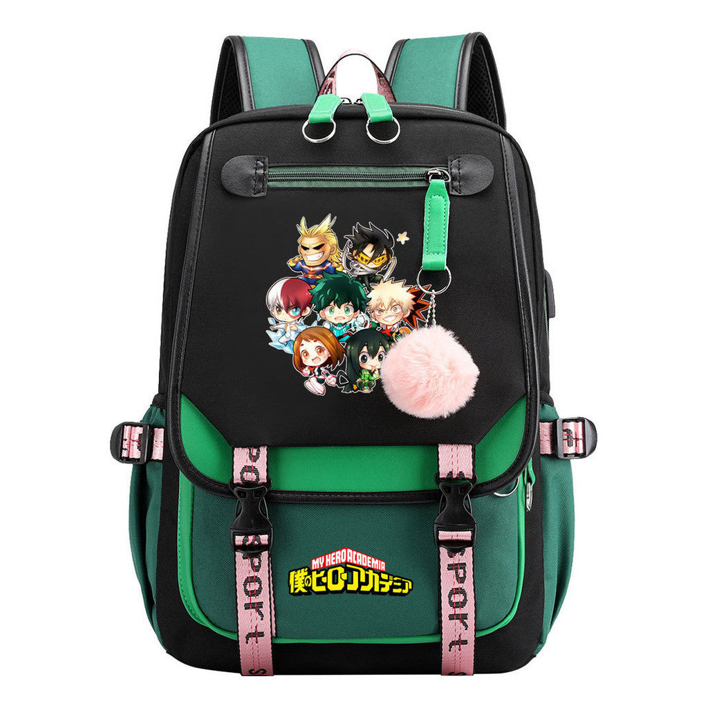 My Heroes Academy Usb Student Backpack For Boys And Girls, Casual Weaving Ribbon Flip Back Backpack