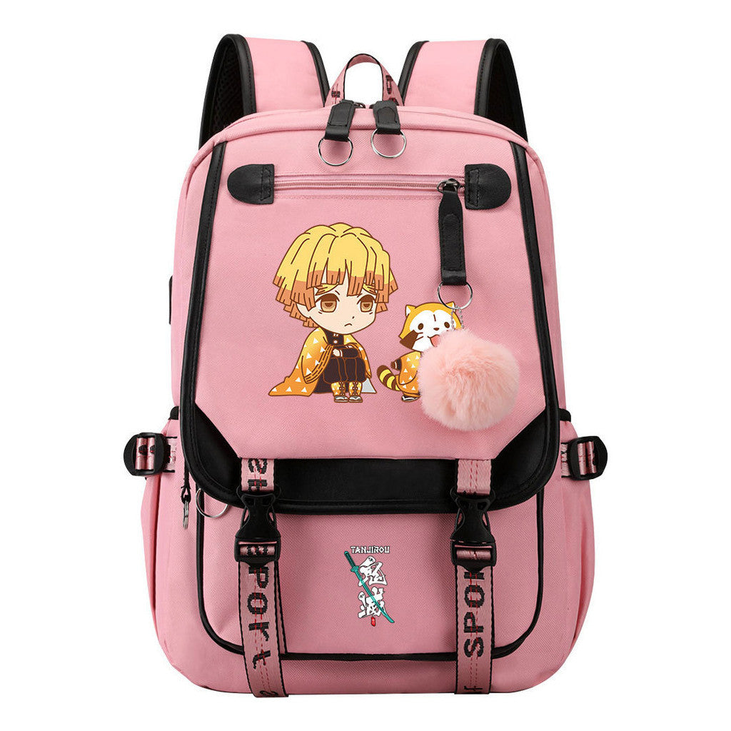 Cartoon Fashion Usb Student Backpack With Casual Woven Strap Flip Back Backpack