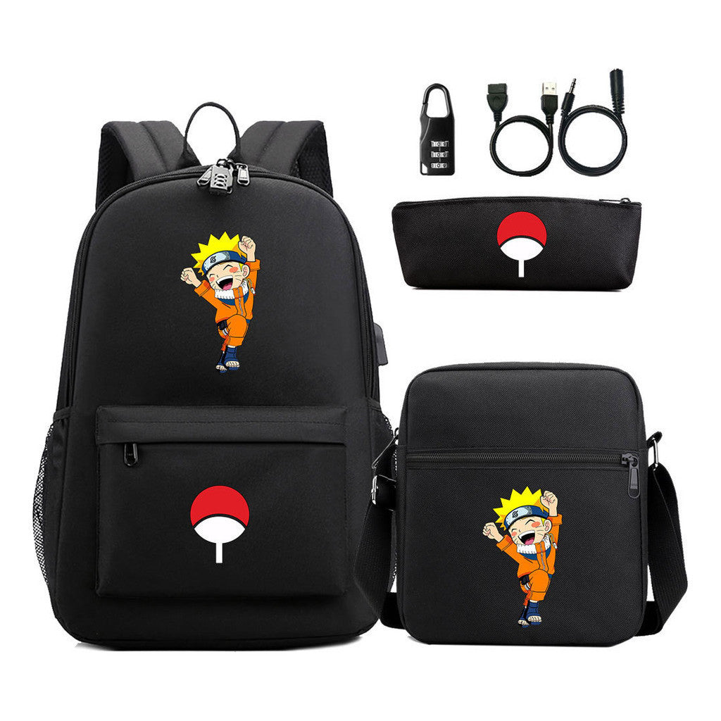 Naruto Usb Password Lock Student Backpack Three Piece Set Backpack Set