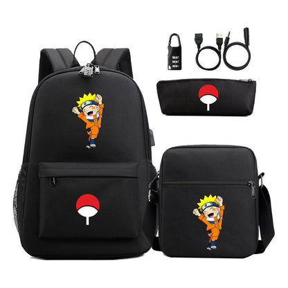 Naruto Usb Password Lock Student Backpack Three Piece Set Backpack Set