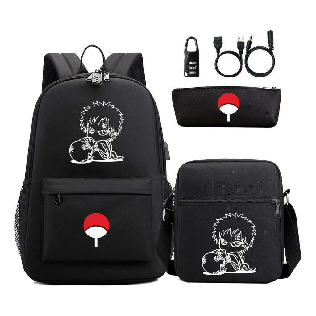 Naruto Usb Password Lock Student Backpack Three Piece Set Backpack Set