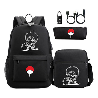 Naruto Usb Password Lock Student Backpack Three Piece Set Backpack Set