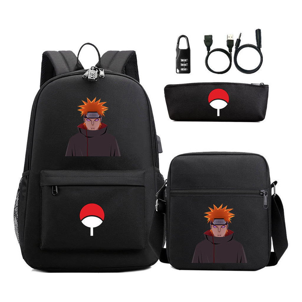 Naruto Usb Password Lock Youth Student Backpack Three Piece Set Backpack Set