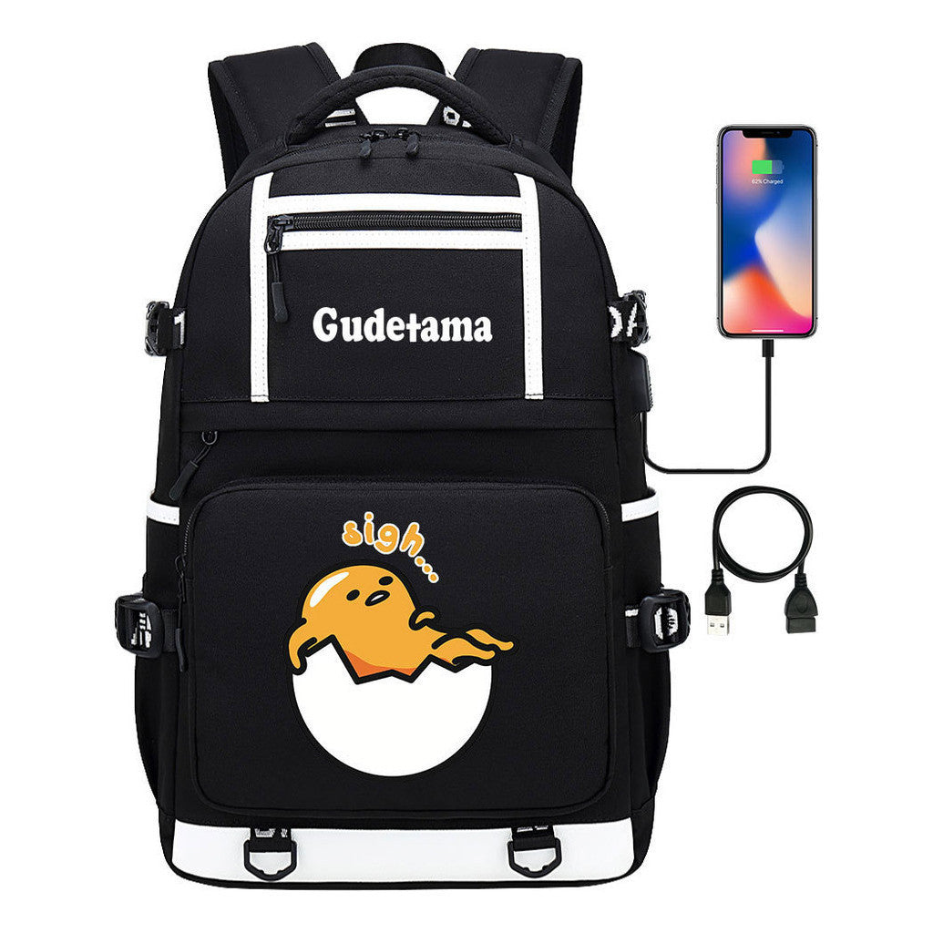 Cartoon Super Cute Lazy Egg Usb Student Backpack For Boys And Girls Backpack Leisure Travel Bag