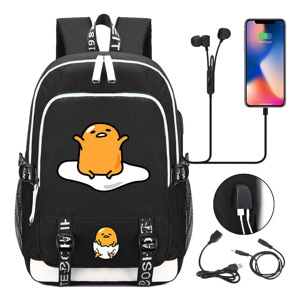 Comic Lazy Egg Youth Student Backpack Usb Men's And Women's Leisure Backpack