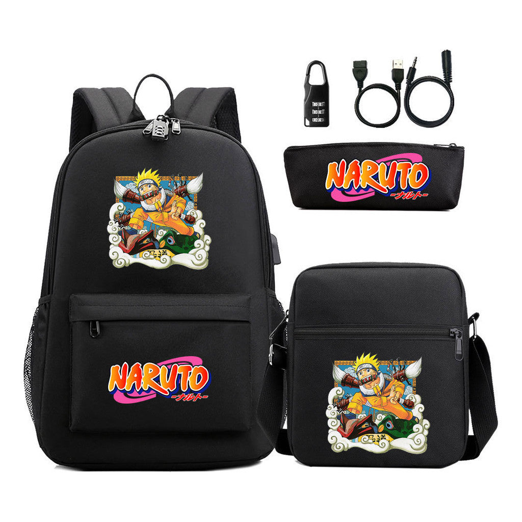 Naruto Usb Password Lock Youth Student Backpack Three Piece Set Backpack Set