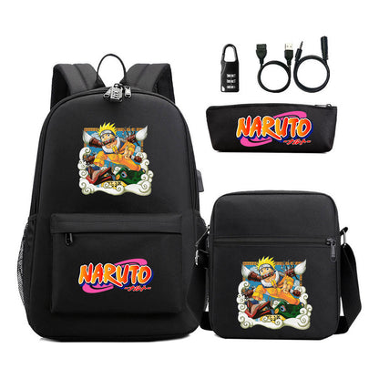 Naruto Usb Password Lock Youth Student Backpack Three Piece Set Backpack Set