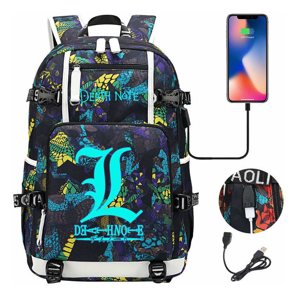 Blue Night Light Death Note Usb Youth Student School Bag Men's And Women's Leisure Travel Backpack