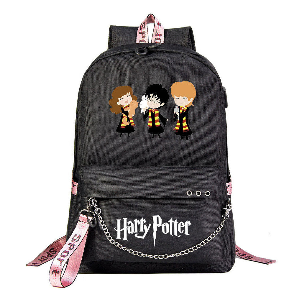 School Of Witchcraft And Wizardry Emblem Usb Student School Bag Leisure Travel Backpack
