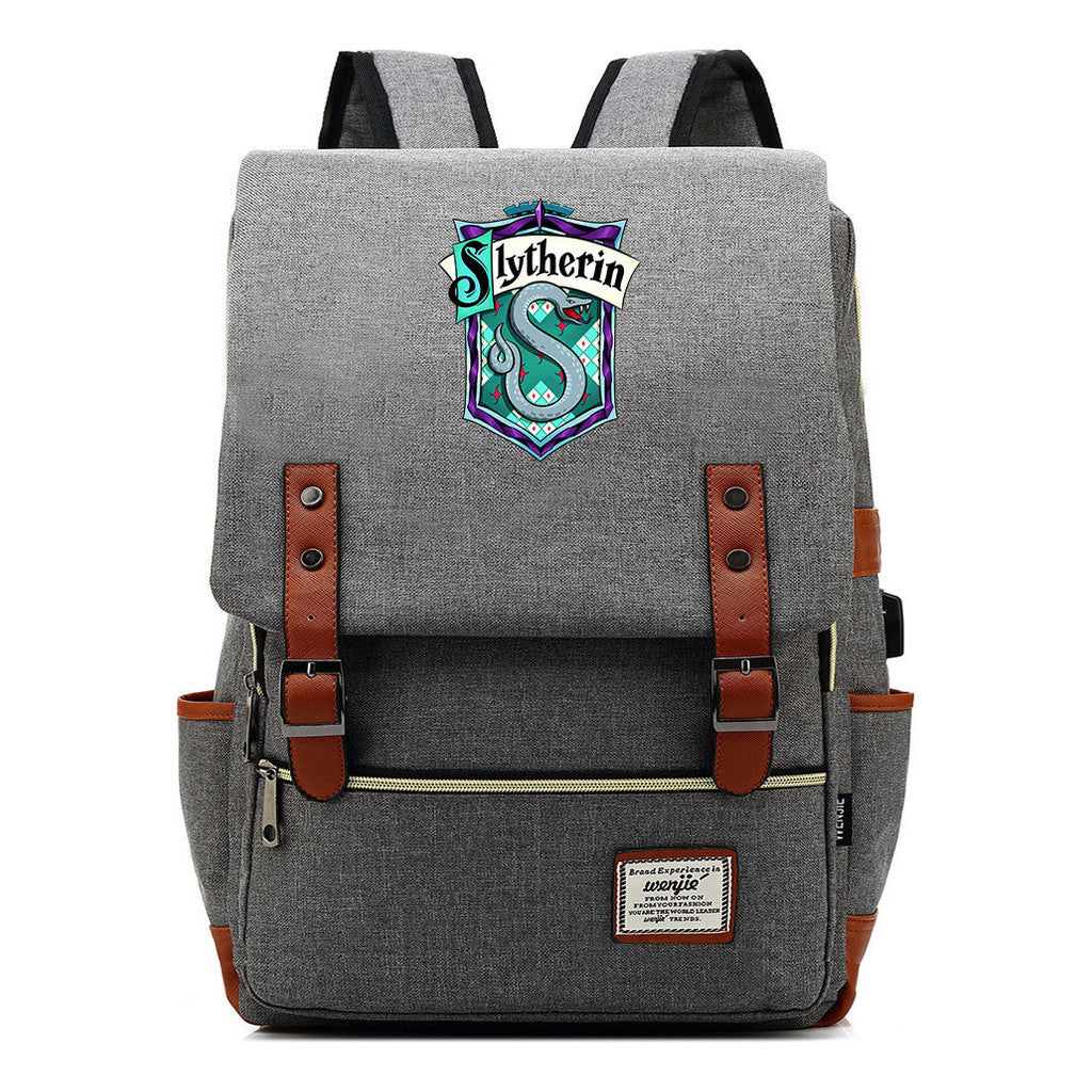 School Of Witchcraft And Wizardry Student Backpack Usb Men's And Women's Leisure Belt Buckle Backpack