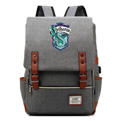 School Of Witchcraft And Wizardry Student Backpack Usb Men's And Women's Leisure Belt Buckle Backpack