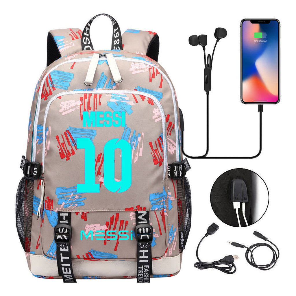 Blue Luminous Sports Football Star Teenagers Schoolbag Usb Leisure Backpack Men And Women