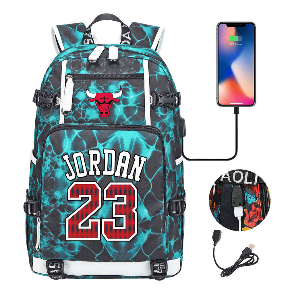 Sports Basketball Star Printed Usb Youth Student Backpack For Men And Women's Leisure Travel Backpack