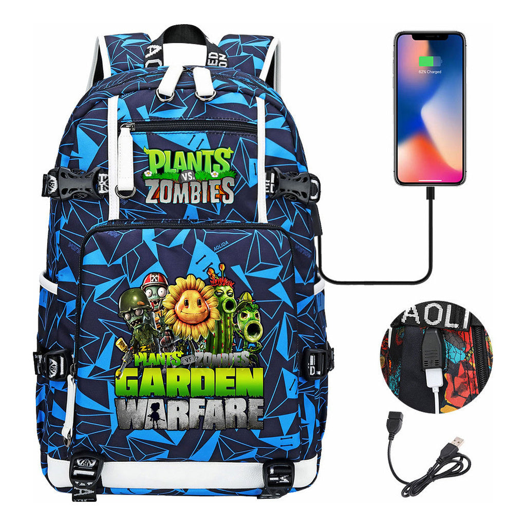 Plant Wars Usb Youth Student Backpack For Men And Women's Leisure Travel Backpack