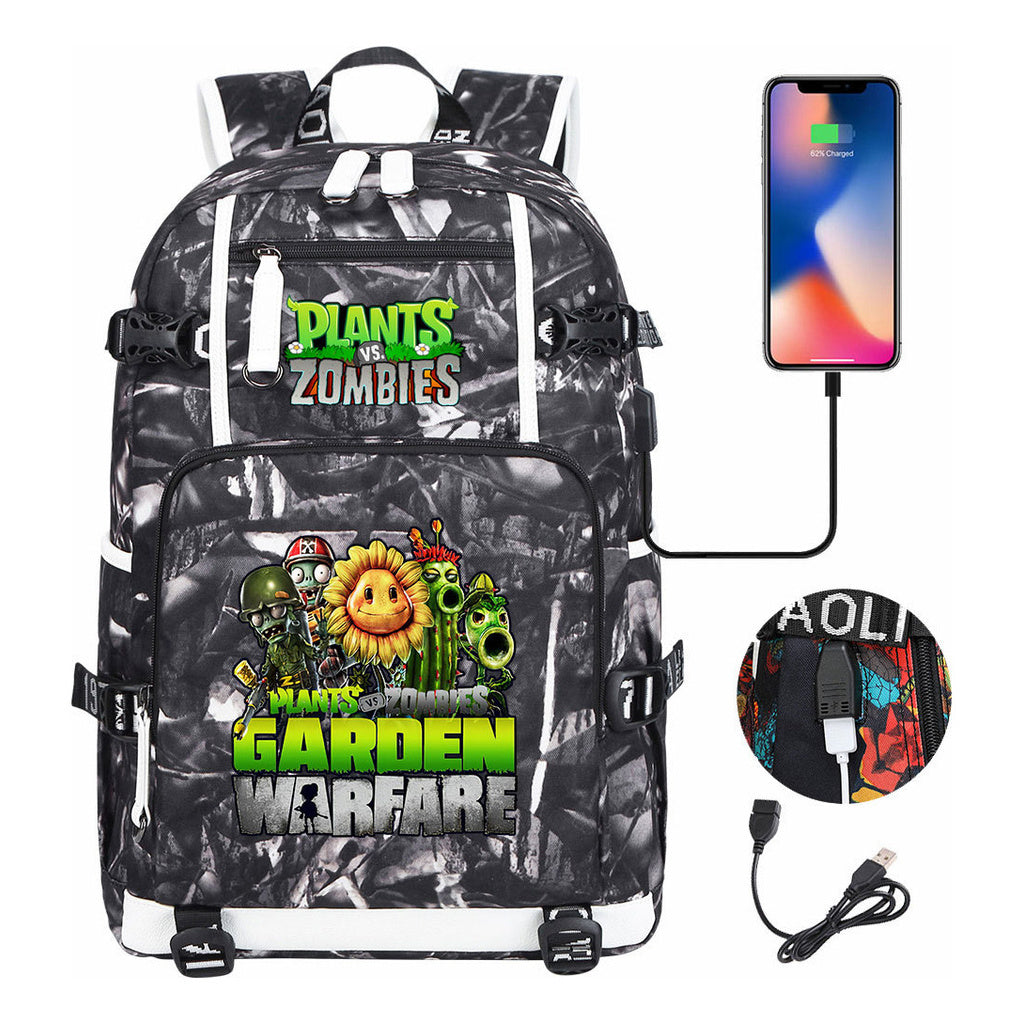 Plant Wars Usb Youth Student Backpack For Men And Women's Leisure Travel Backpack