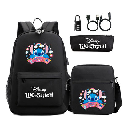 Interstellar Baby Stitch Usb Password Lock Youth Backpack 3-piece Set For Men And Women Backpacks