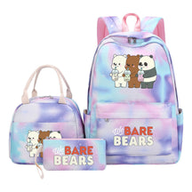 Cartoon Cute Three Bears Youth Student Girls School Bag Lunch Bag Three Piece Set Backpack Set