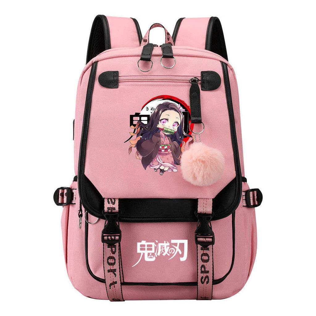 Cartoon Fashion Usb Student Backpack With Casual Woven Strap Flip Back Backpack