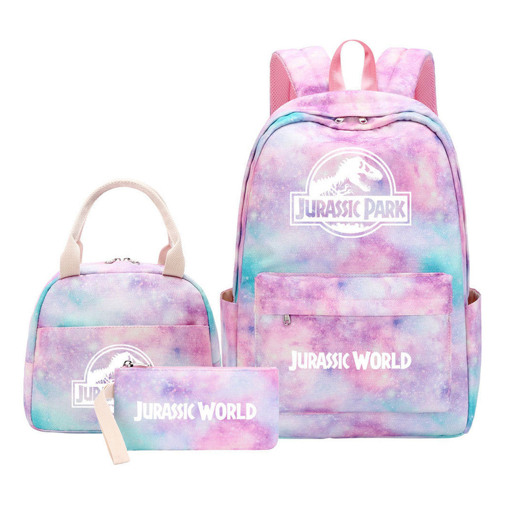 Jurassic Park Dinosaur Student School Bag Lunch Bag Three Piece Set Backpack Set