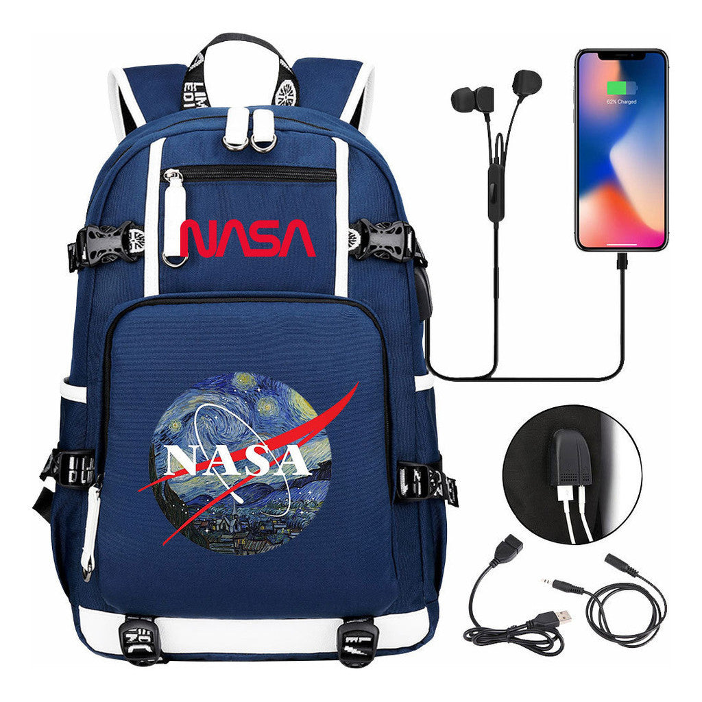 Nasa Fashion Printed Student Backpack With Large Capacity Leisure Travel Backpack
