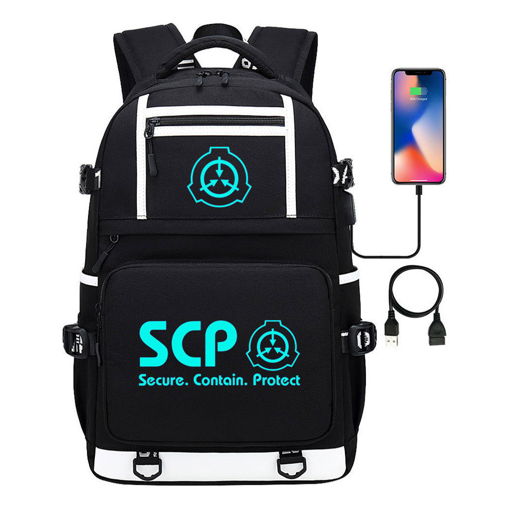 Blue Glow Printed Usb Youth Student Backpack For Men And Women's Leisure Travel Backpack