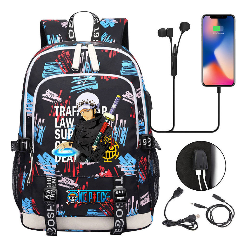 Pirate King Print Youth Student Backpack Usb Casual Backpack