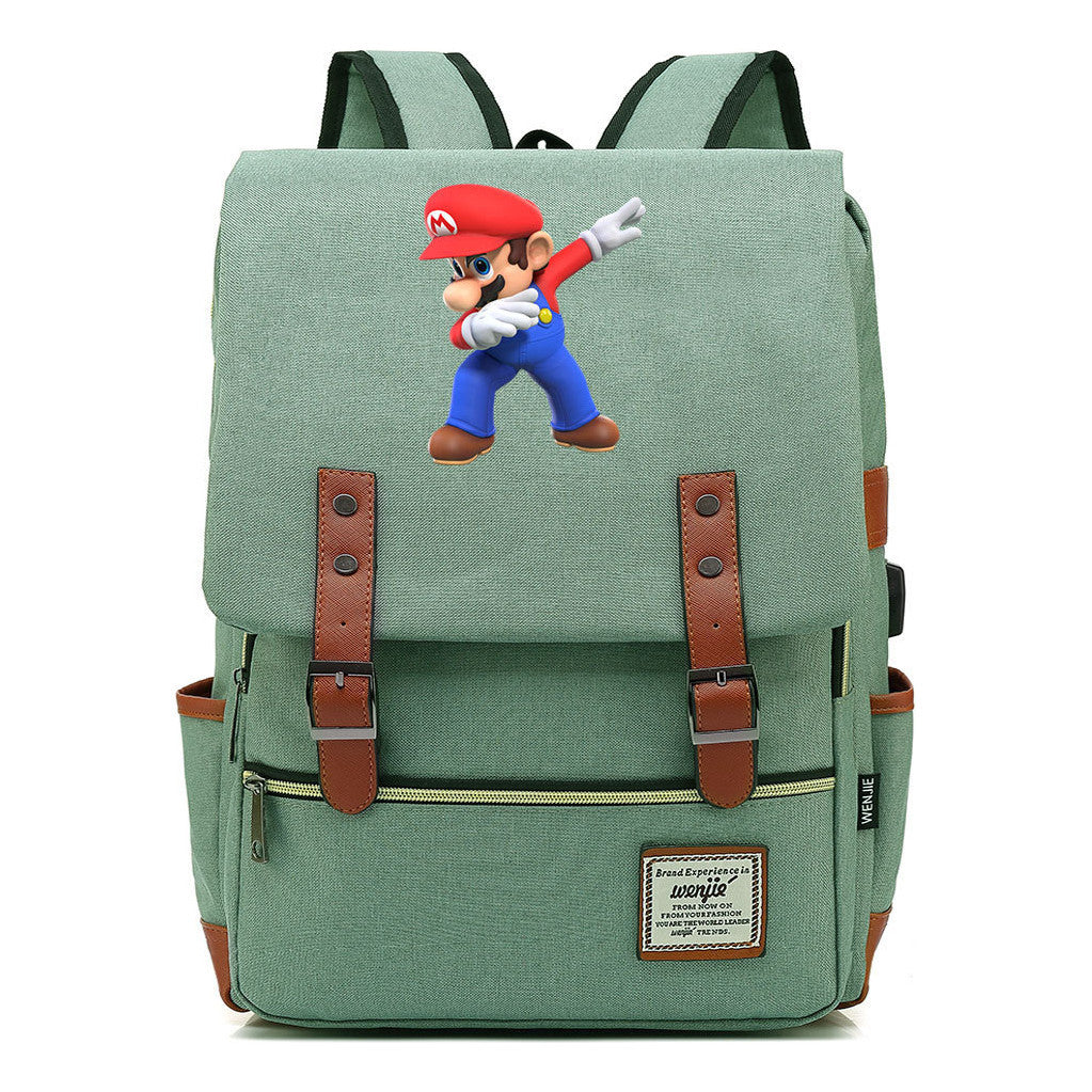 Game Super Mario Youth Student Backpack Usb Casual Backpack
